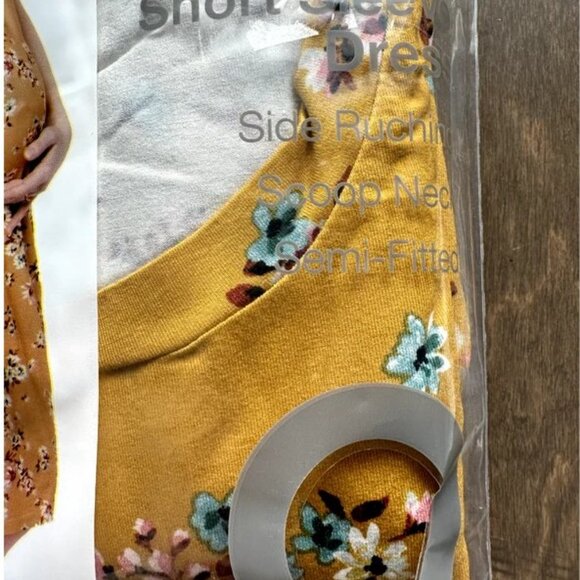 NEW Time And Tru Maternity Ruched Side Yellow Floral Dress - Picture 3 of 5